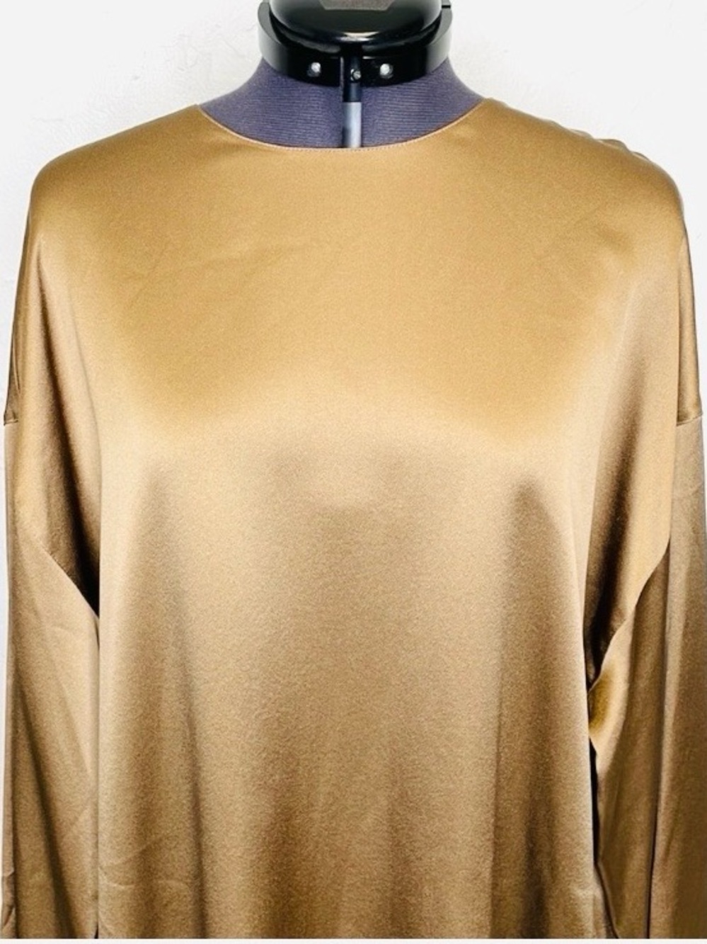 Vince Silk Bronze Gold Long Sleeve Blouse Large - Picture 2 of 7